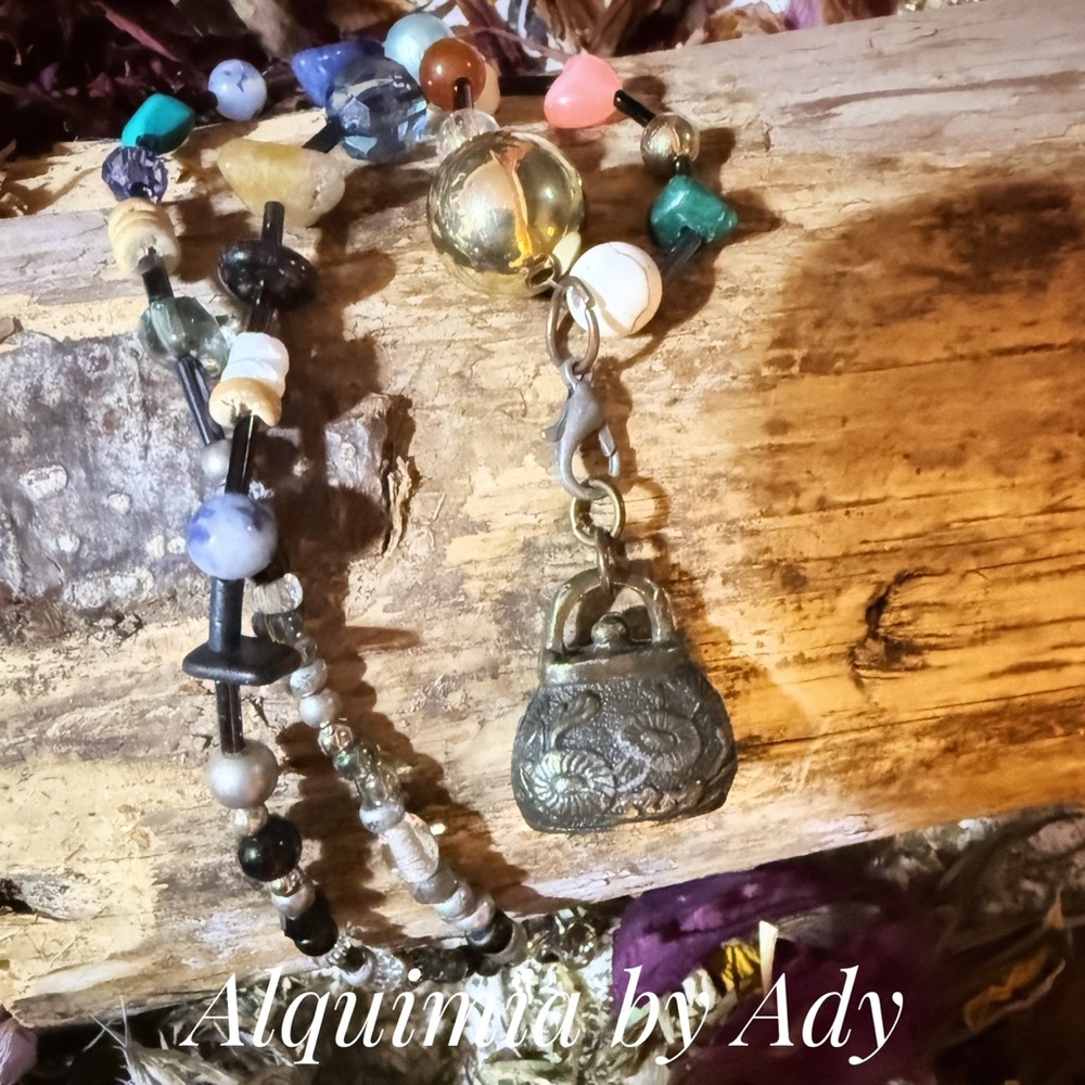 Alquimia Vibrant Gemstones And Beluga Onyx Beaded Necklace With Pendant